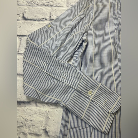 J. Crew Women's Blue Striped Button Down Shirt. 100% Cotton. - Picture 7 of 10